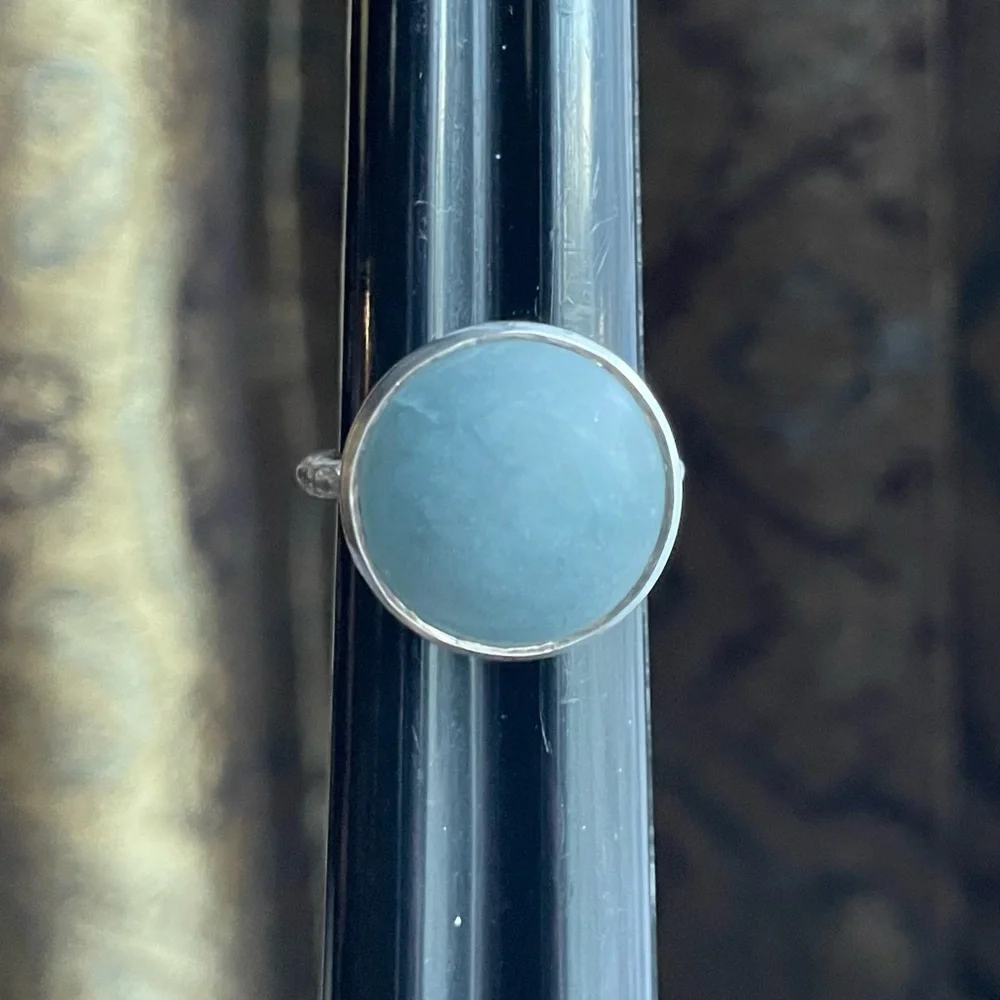 Matte Aquamarine Sterling Silver Ring with textured band 925